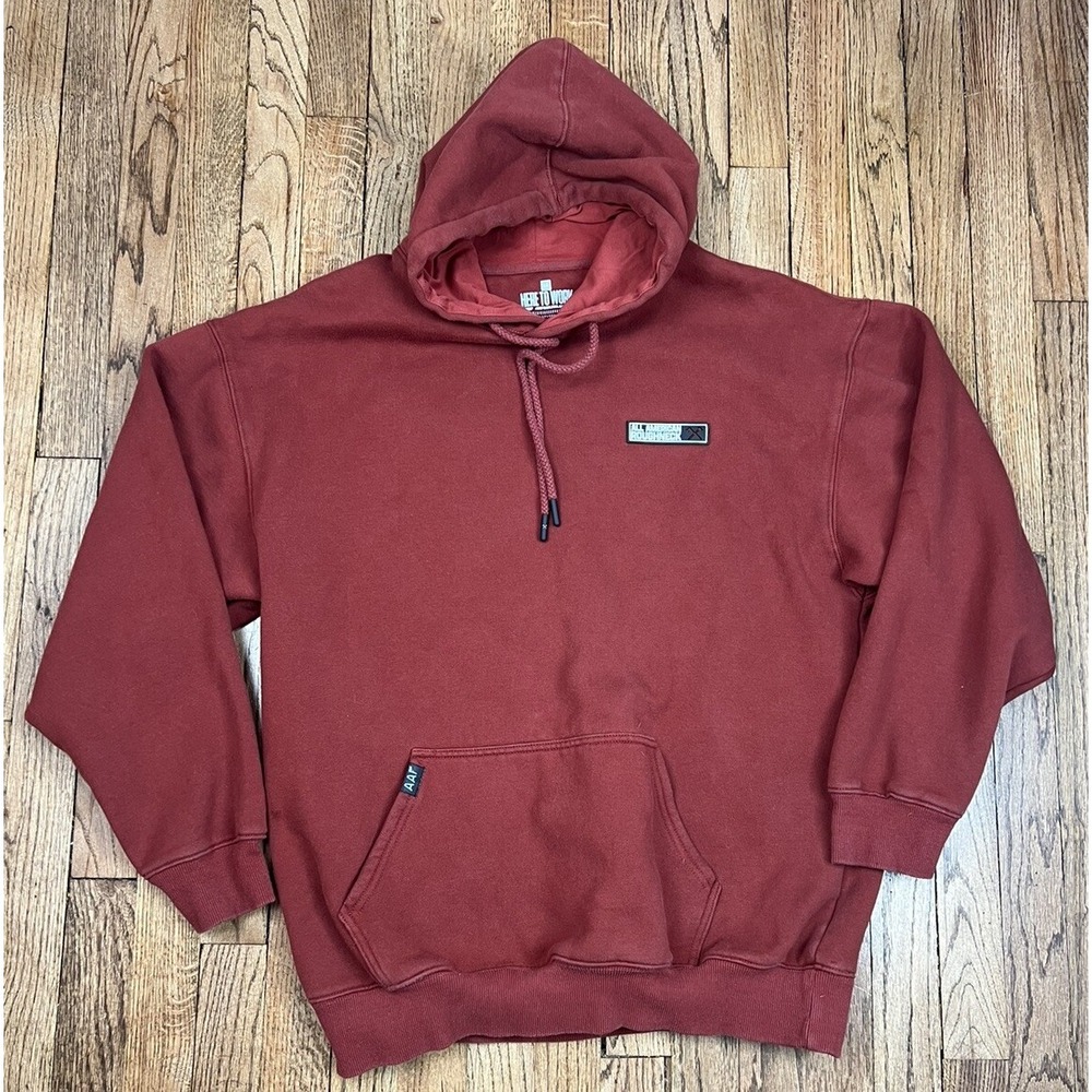 All American Roughneck Heavyweight Sweatshirt Red AAR Hoodie Fleece Sz Large‎